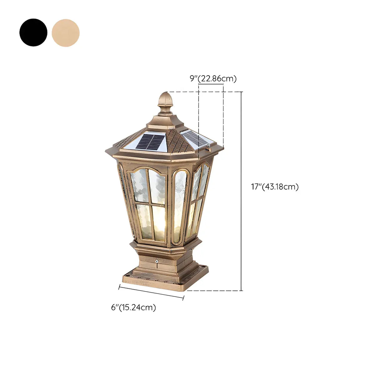 Classic Solar Pillar Lantern Gold LED Outdoor Table Lamp 