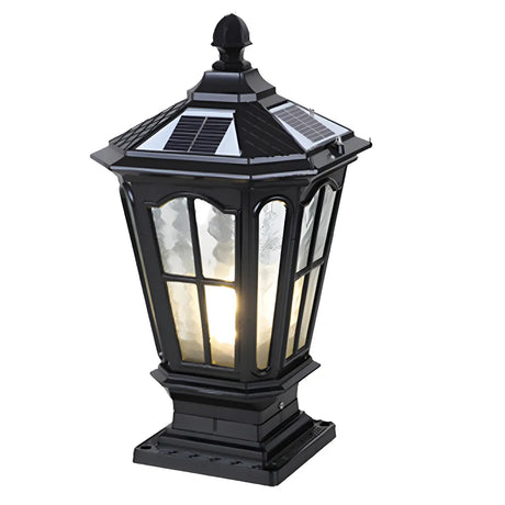 Classic Solar Pillar Lantern Gold LED Outdoor Table Lamp Image - 2