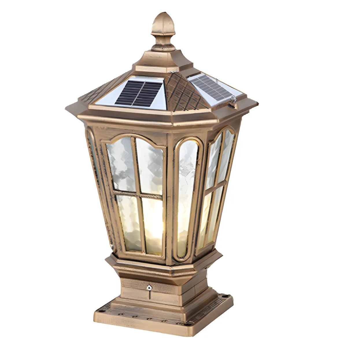 Classic Solar Pillar Lantern Gold LED Outdoor Table Lamp Image - 3