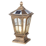 Classic Solar Pillar Lantern Gold LED Outdoor Table Lamp Image - 3