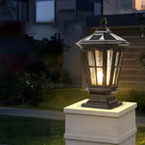 Classic Solar Pillar Lantern Gold LED Outdoor Table Lamp Image - 4