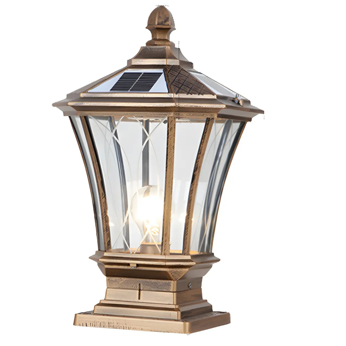 Classic Solar Pillar Lantern Gold LED Outdoor Table Lamp Image - 8