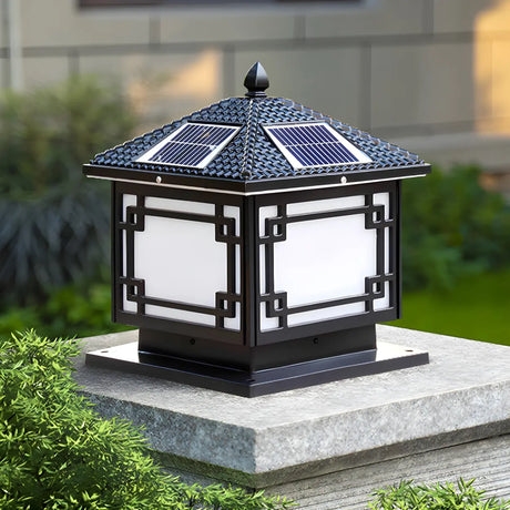 Classic Solar Square Metal Outdoor Fence Table Lamp Image - 1