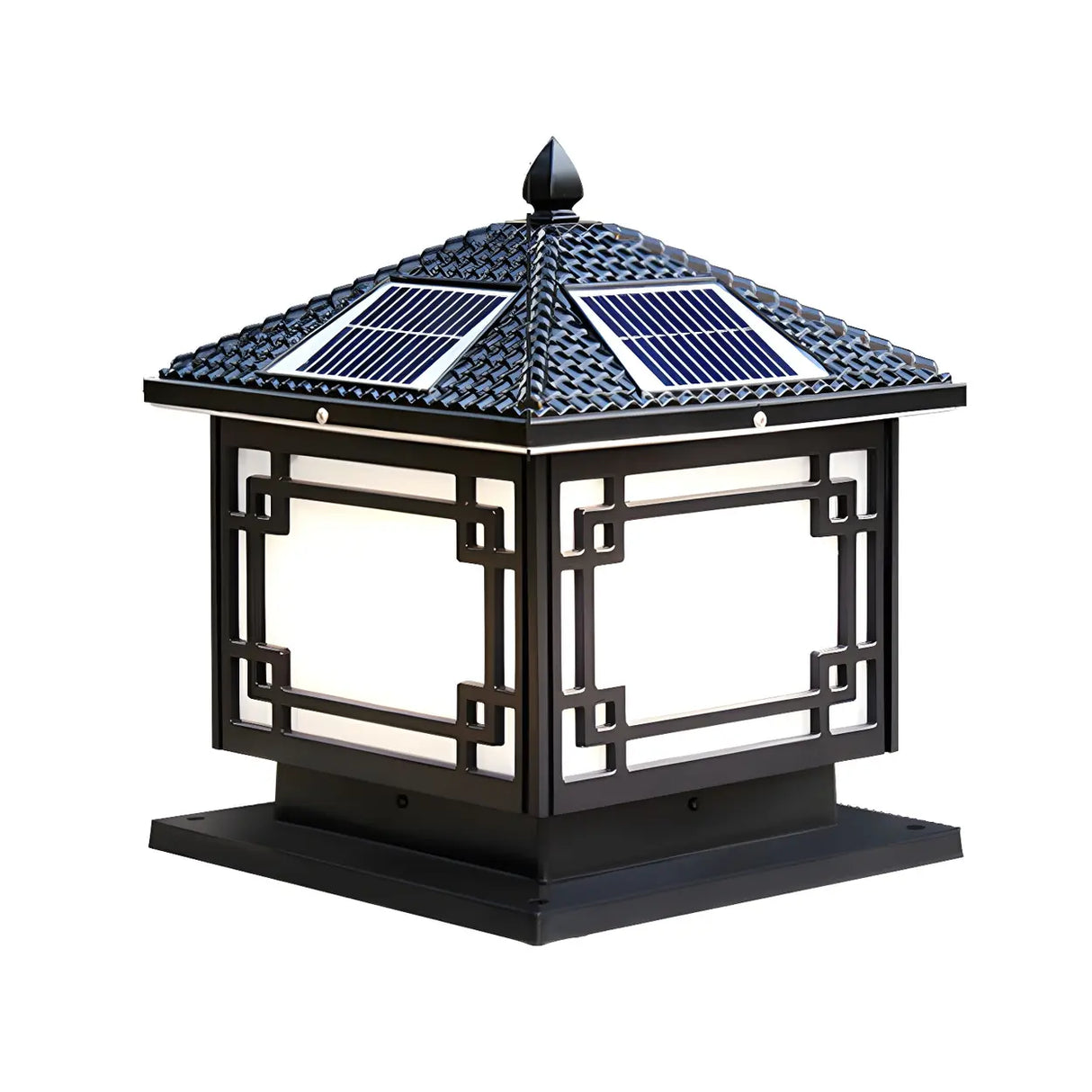 Classic Solar Square Metal Outdoor Fence Table Lamp Image - 5