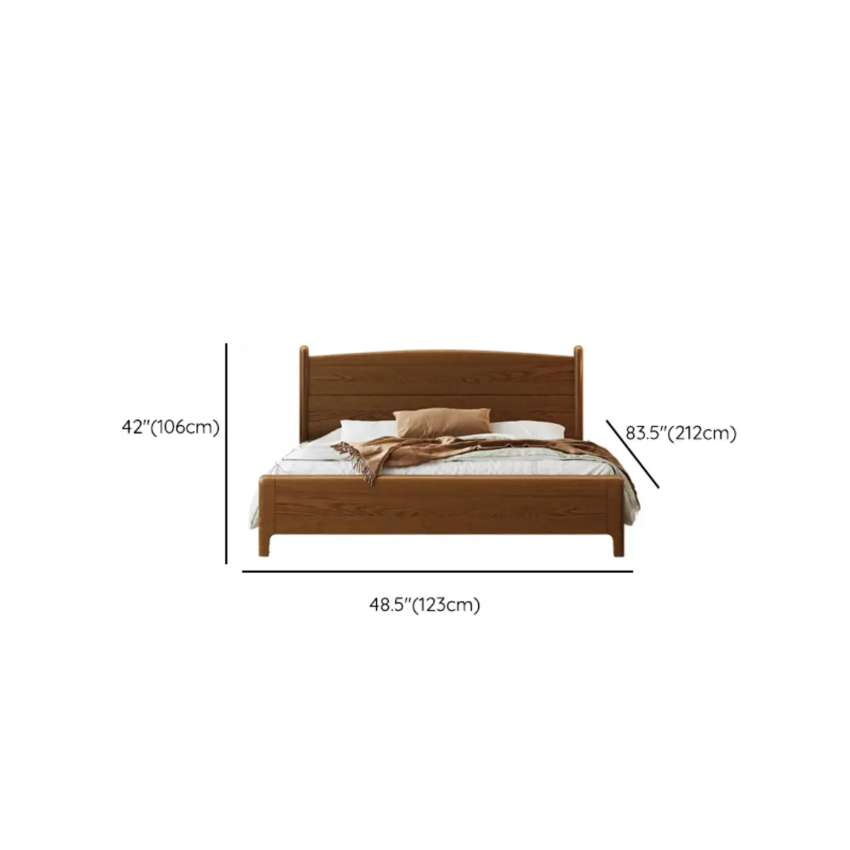 Classic Solid Wood Brown Queen Panel Bed with Headboard Image - 14