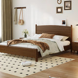 Classic Solid Wood Brown Queen Panel Bed with Headboard Image - 4