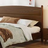 Classic Solid Wood Brown Queen Panel Bed with Headboard Image - 6