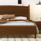 Classic Solid Wood Brown Queen Panel Bed with Headboard Image - 8