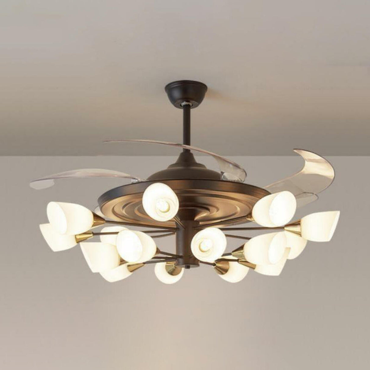 Classic Sputnik White Shade Ceiling Fan with Lights Image - 9