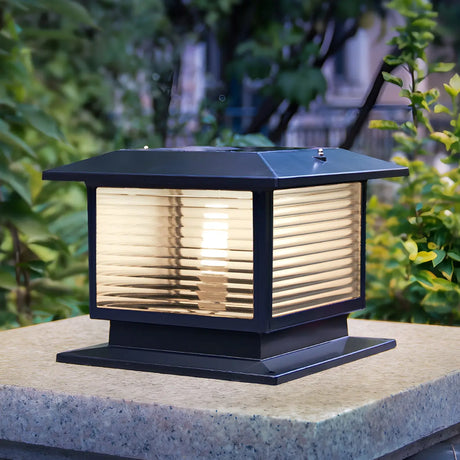 Classic Square Glass Outdoor Pillar Table Lamp Black Image - 1