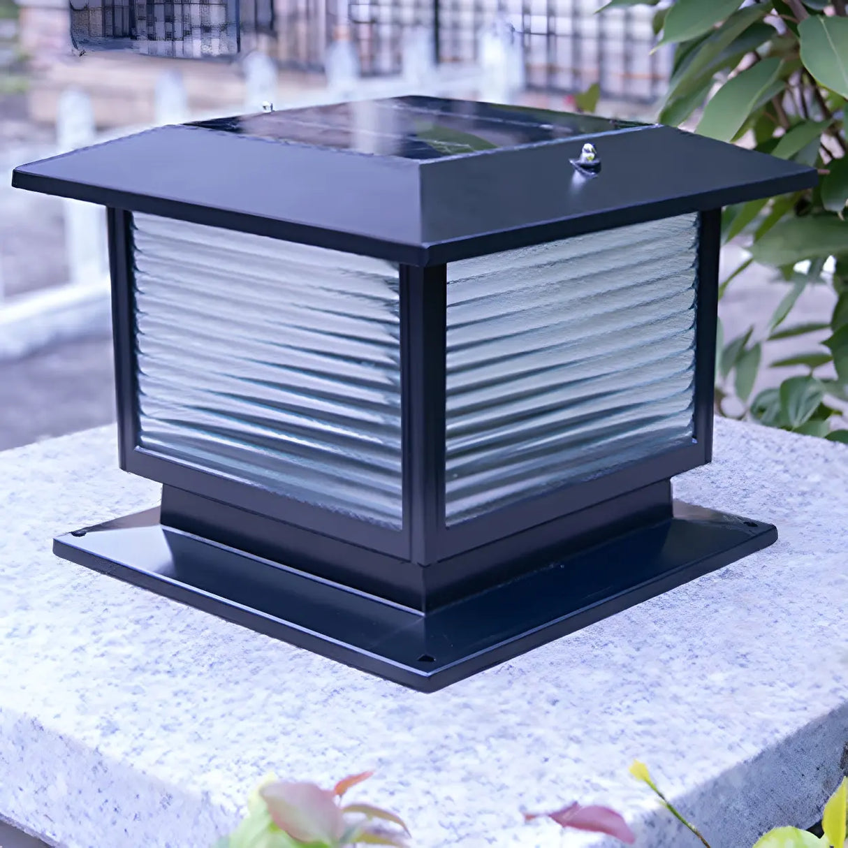 Classic Square Glass Outdoor Pillar Table Lamp Black Image - 12