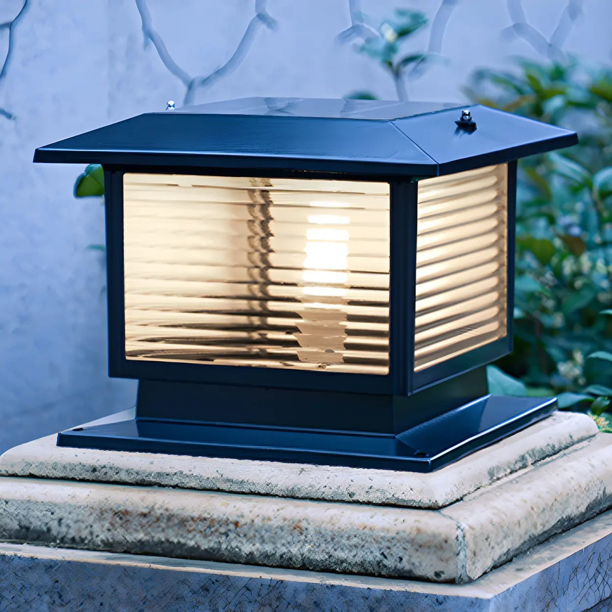 Classic Square Glass Outdoor Pillar Table Lamp Black Image - 13