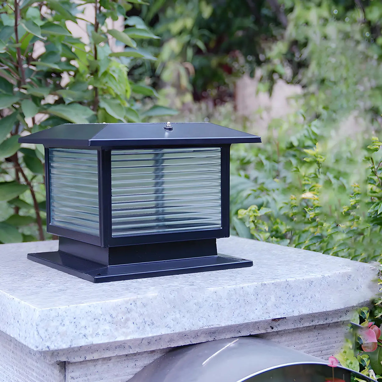 Classic Square Glass Outdoor Pillar Table Lamp Black Image - 14