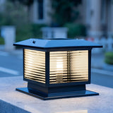 Classic Square Glass Outdoor Pillar Table Lamp Black Image - 16