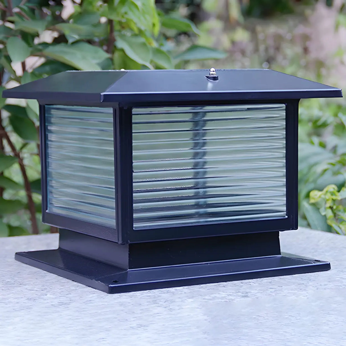 Classic Square Glass Outdoor Pillar Table Lamp Black Image - 2