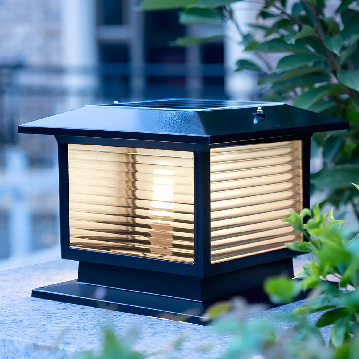 Classic Square Glass Outdoor Pillar Table Lamp Black Image - 4