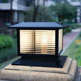 Classic Square Glass Outdoor Pillar Table Lamp Black Image - 5