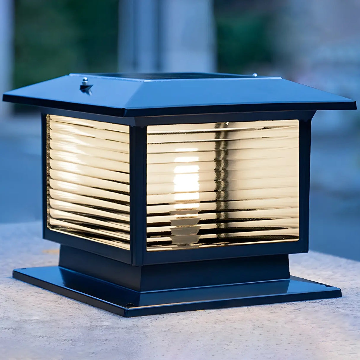 Classic Square Glass Outdoor Pillar Table Lamp Black Image - 7