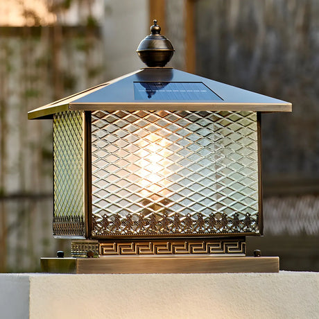 Classic Square Glass Solar Post Outdoor Table Lamp Image - 1