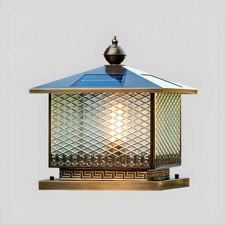 Classic Square Glass Solar Post Outdoor Table Lamp Image - 2