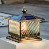 Classic Square Glass Solar Post Outdoor Table Lamp Image - 3