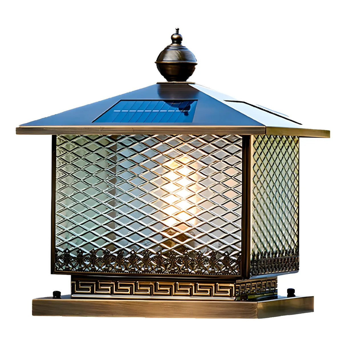 Classic Square Glass Solar Post Outdoor Table Lamp Image - 6