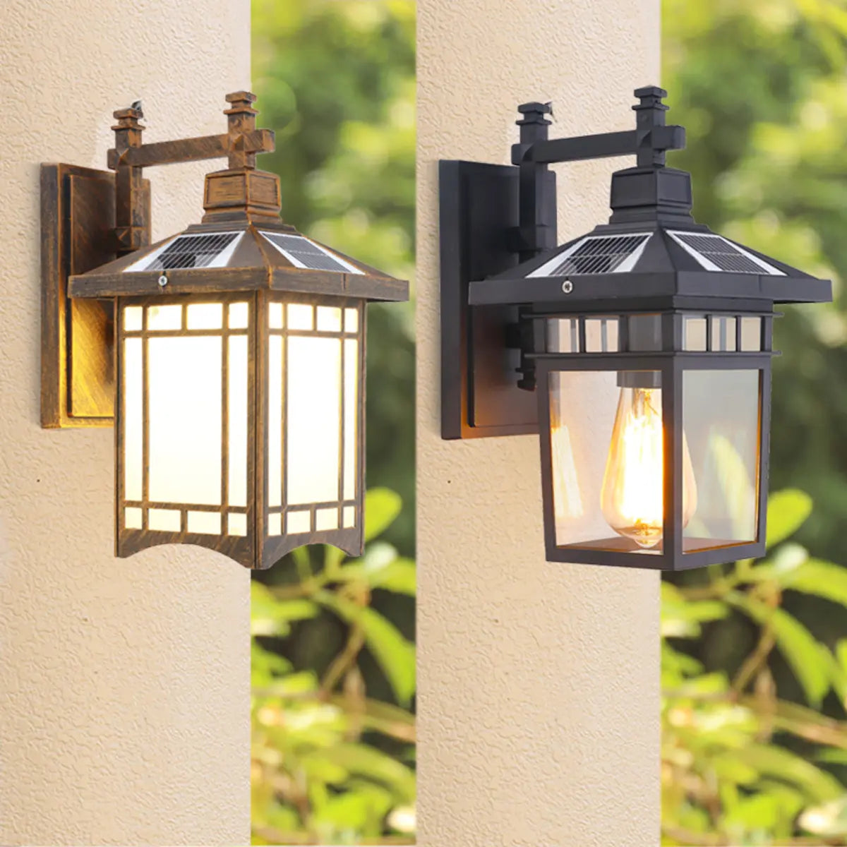 Classic Square Metal Outdoor Glass Lantern Wall Light Image - 1