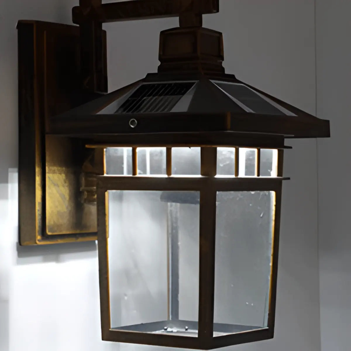 Classic Square Metal Outdoor Glass Lantern Wall Light Image - 11