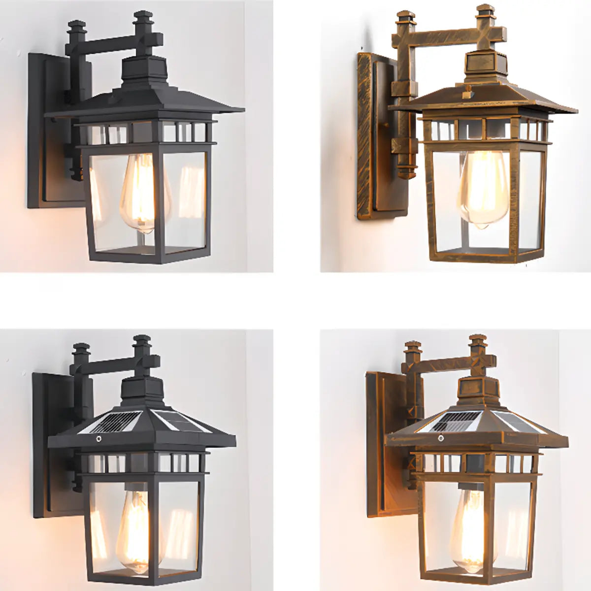 Classic Square Metal Outdoor Glass Lantern Wall Light Image - 14