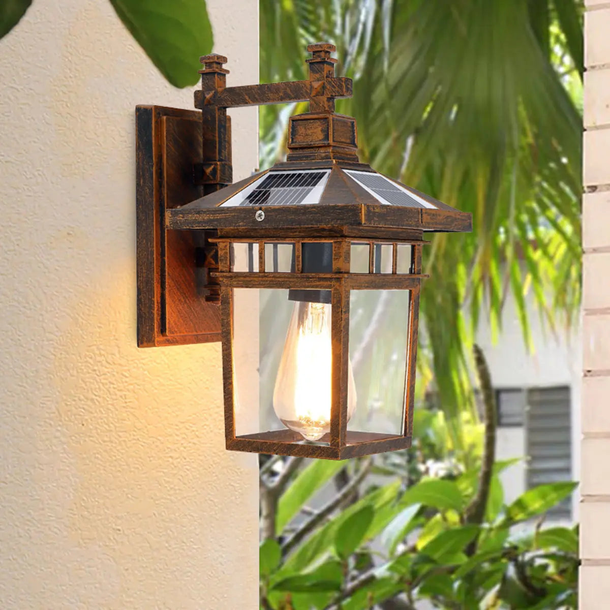 Classic Square Metal Outdoor Glass Lantern Wall Light Image - 6