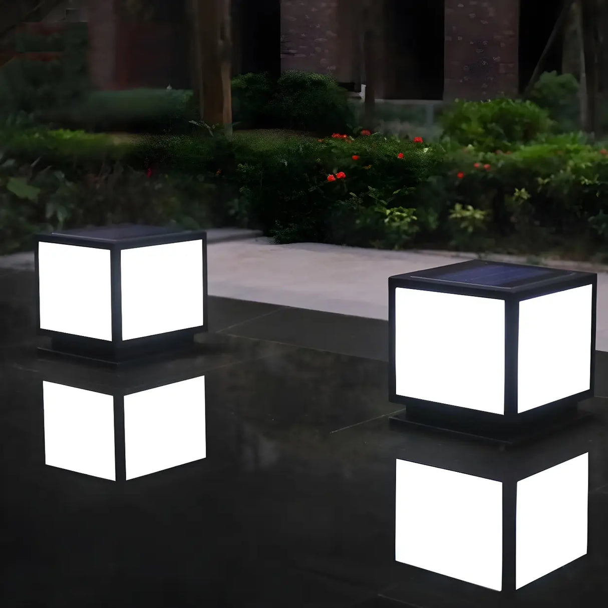 Classic Square Metal Outdoor Pathway Table Lamp Black Image - 4