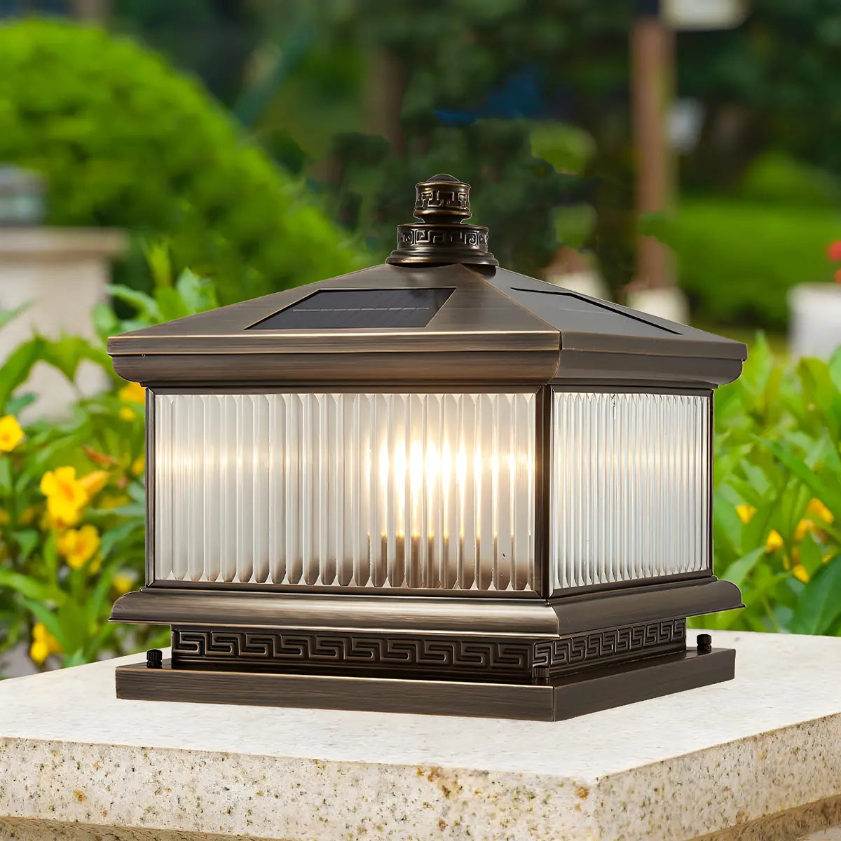 Classic Square Metal Outdoor Post Table Lamp Bronze Image - 1