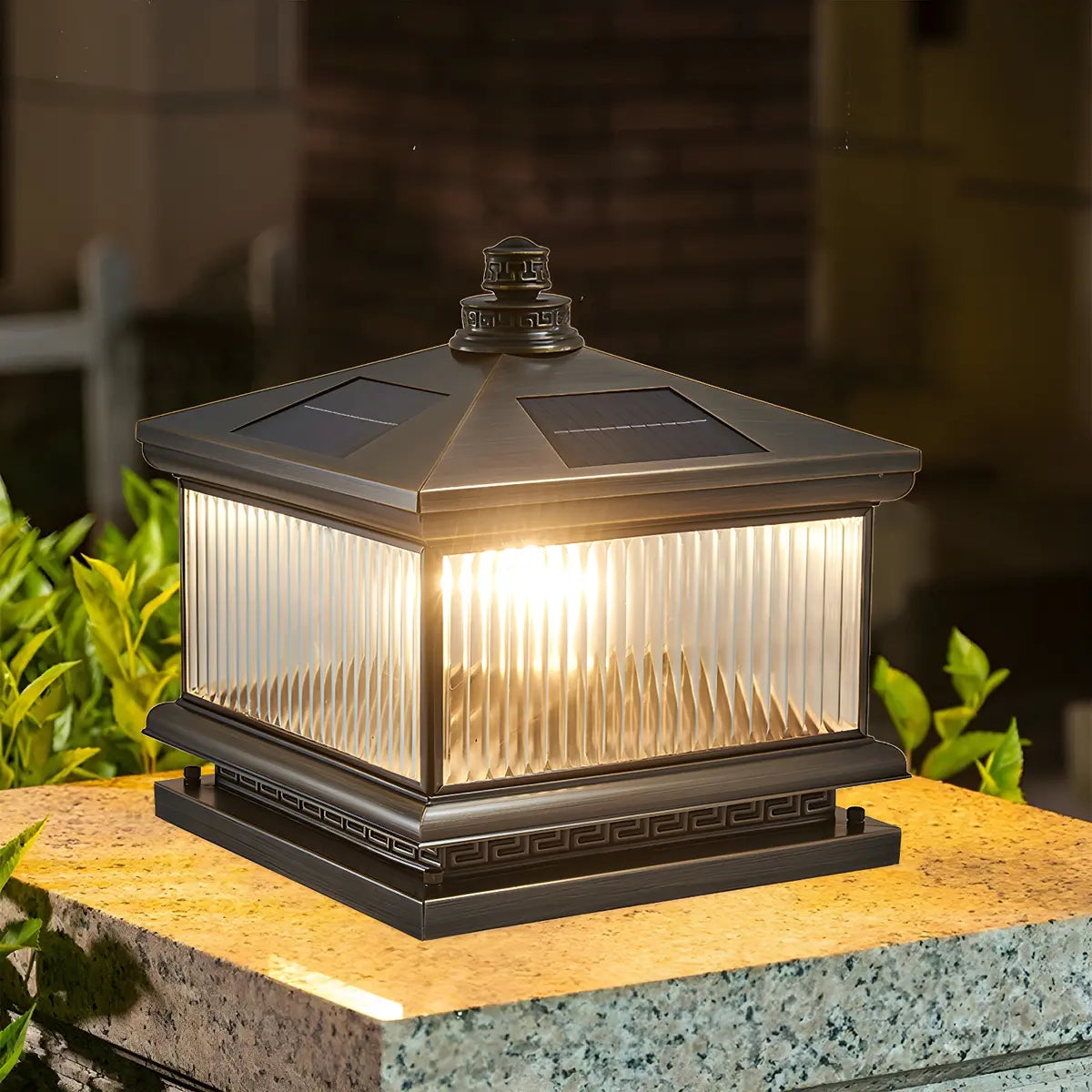 Classic Square Metal Outdoor Post Table Lamp Bronze Image - 5