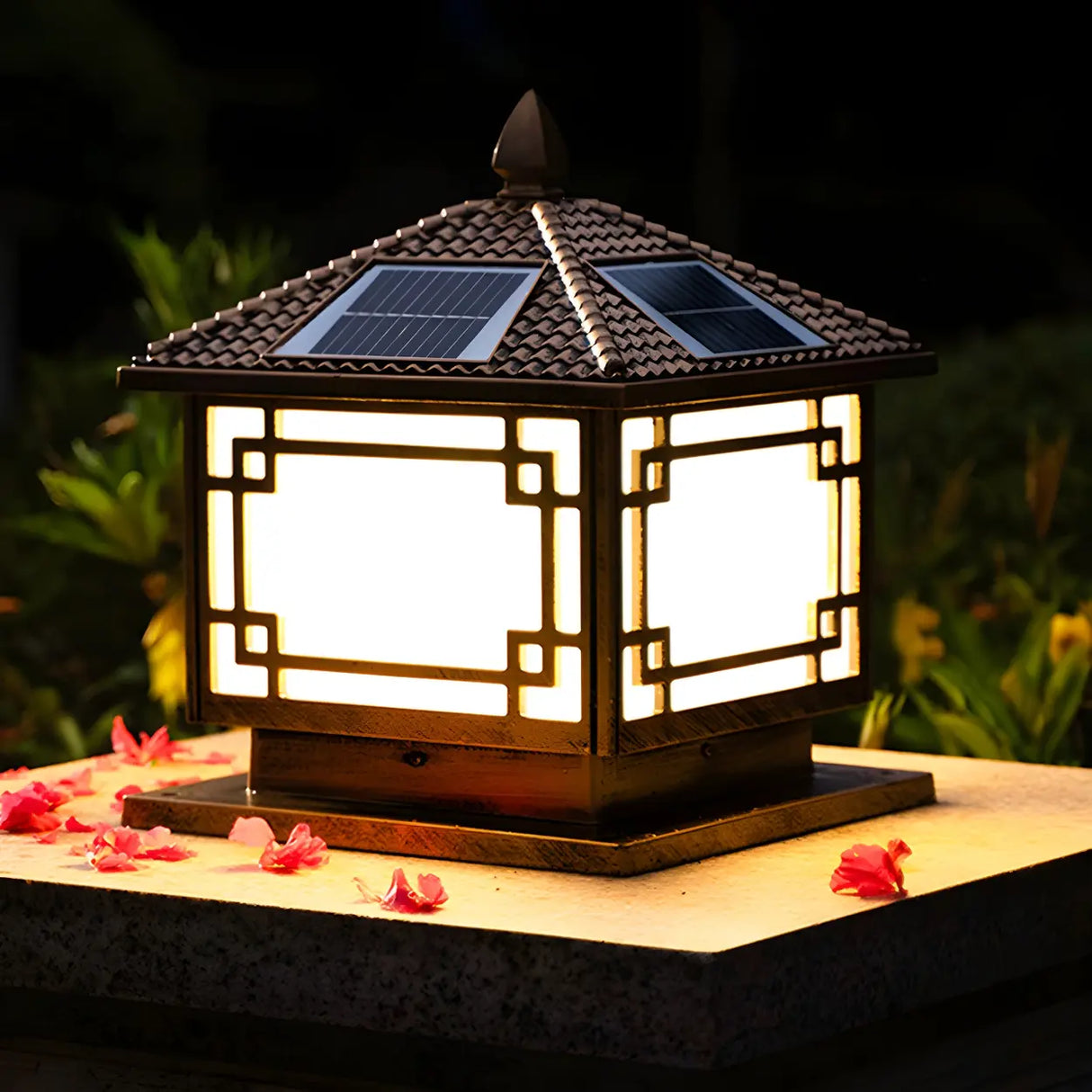 Classic Square Solar Lantern Outdoor Table Lamp Black Image - 4