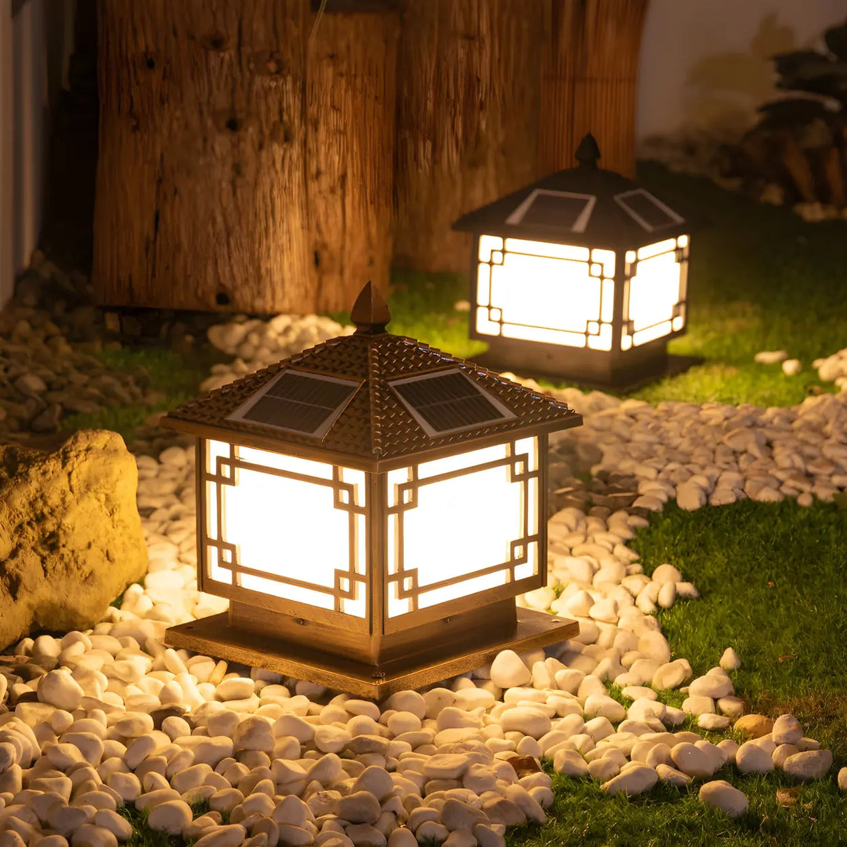 Classic Square Solar Lantern Outdoor Table Lamp Black Image - 6