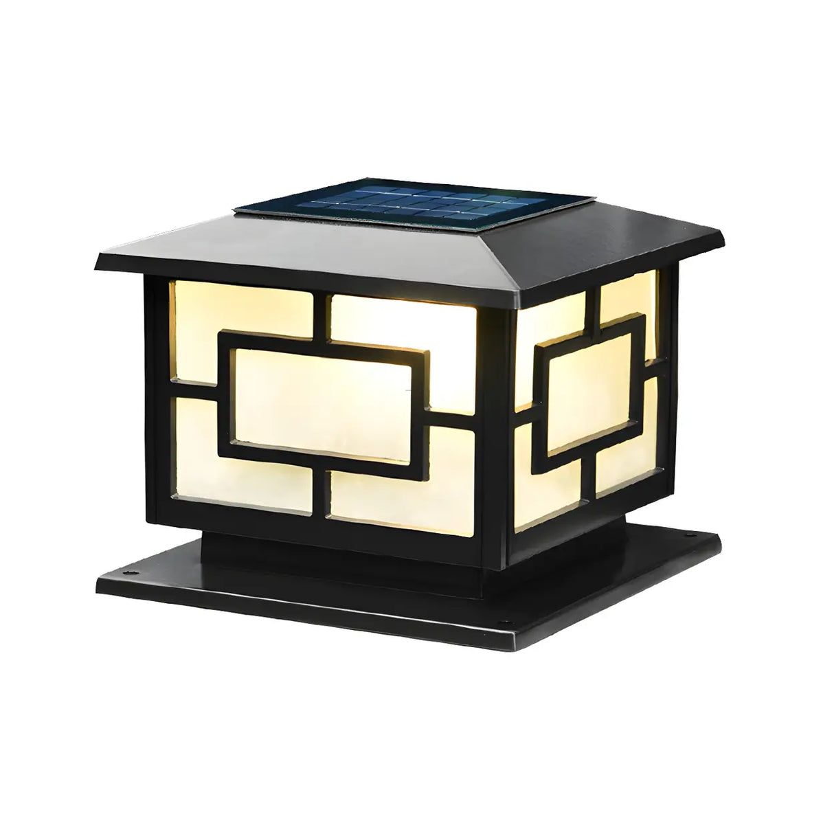 Classic Square Solar Post Light Black Outdoor Lamp LED Image - 7