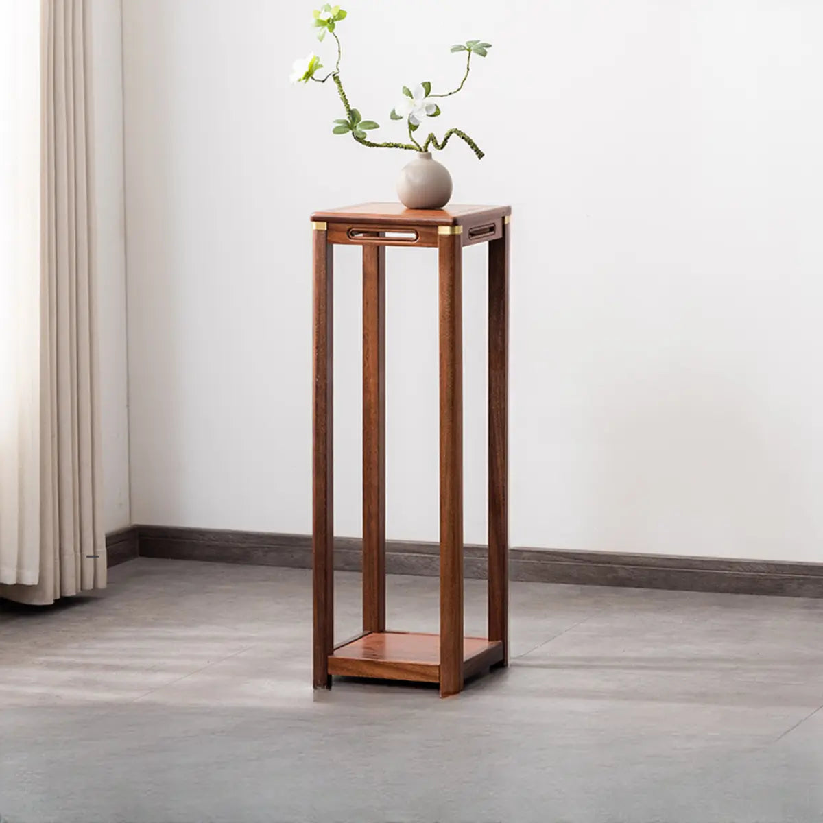 Classic Square Wood Base Indoor Plant Stand Walnut Image - 11