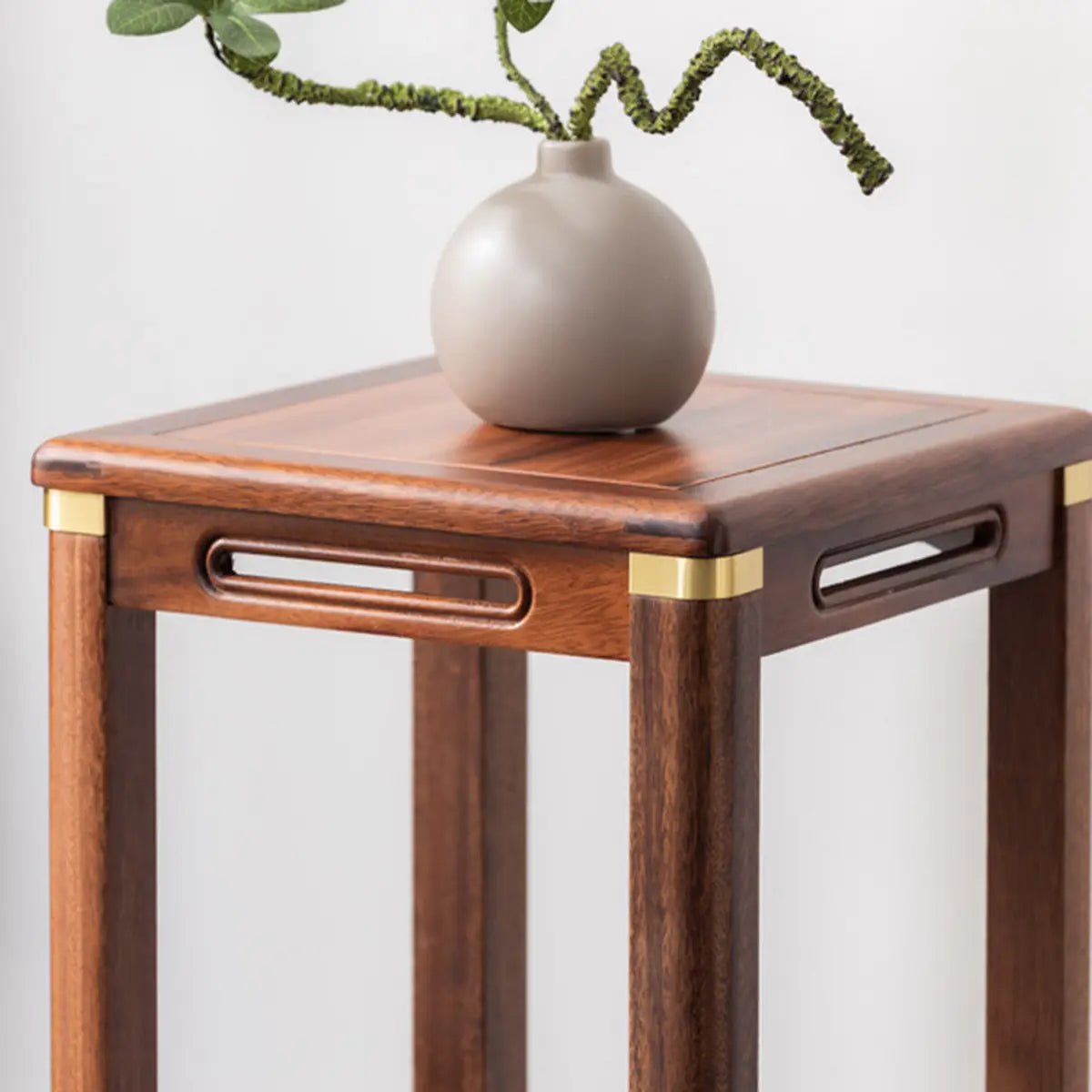 Classic Square Wood Base Indoor Plant Stand Walnut Image - 4