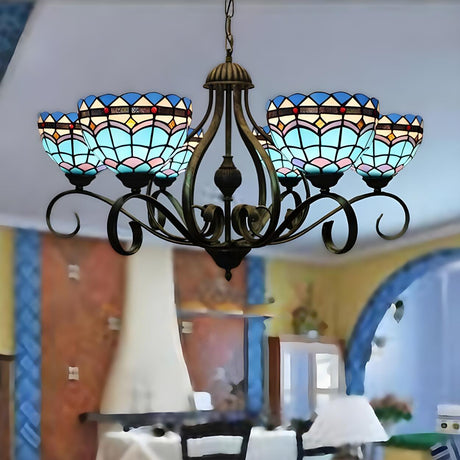 Classic Tiffany Blue Stained Glass Dome Chandelier Image - 1