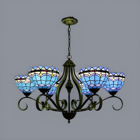 Classic Tiffany Blue Stained Glass Dome Chandelier Image - 2