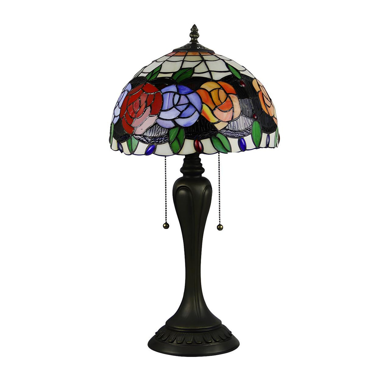 Classic Tiffany Dome Glass Shade Metal Table Lamp Image - 10