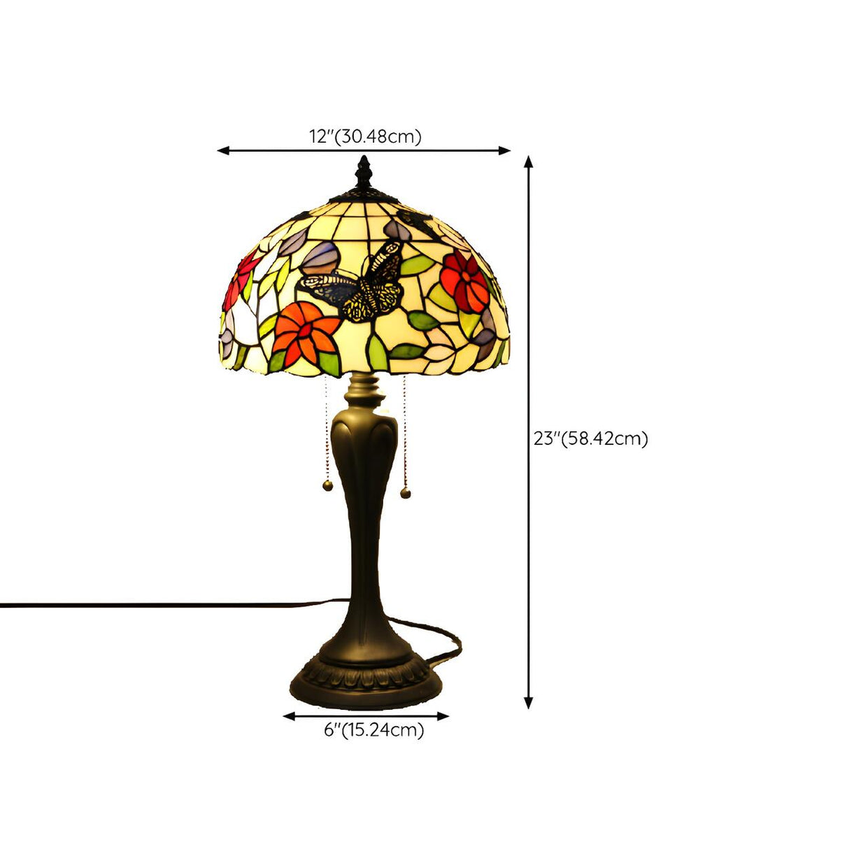 Classic Tiffany Dome Glass Shade Metal Table Lamp 