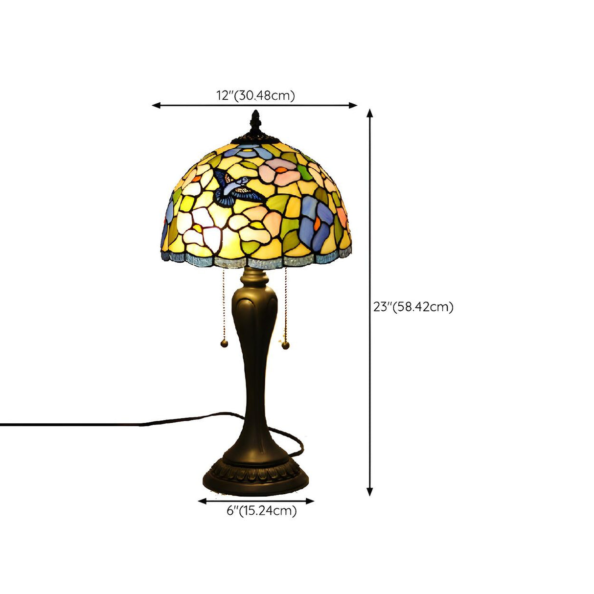 Classic Tiffany Dome Glass Shade Metal Table Lamp Image - 14