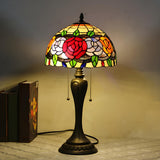 Classic Tiffany Dome Glass Shade Metal Table Lamp Image - 7