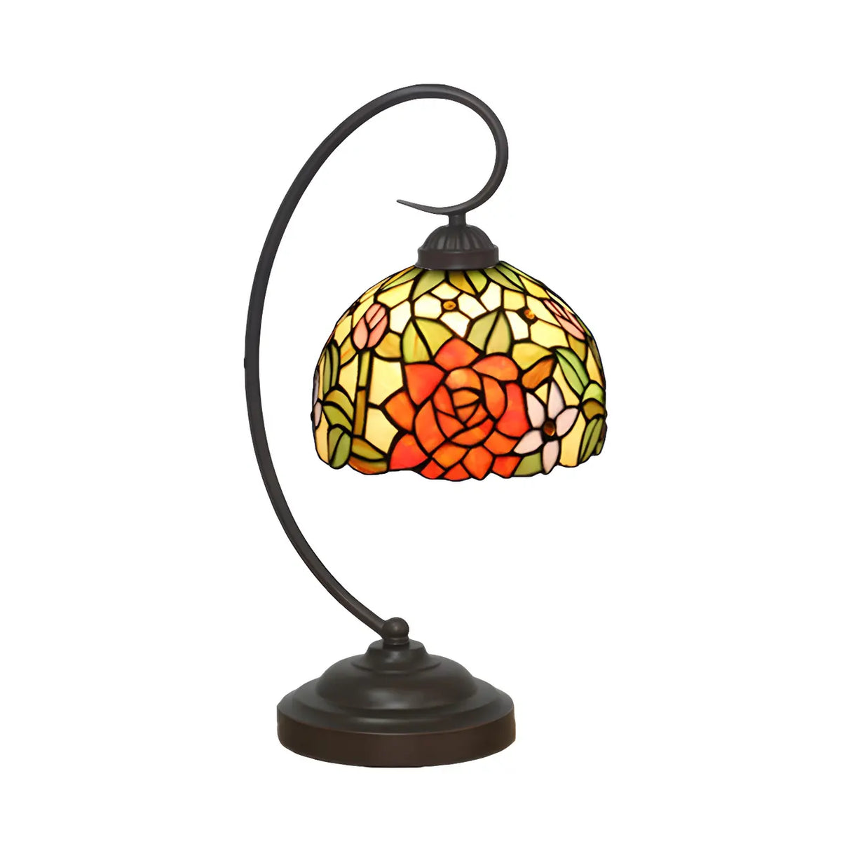 Classic Tiffany Dome Stained Glass Floral Desk Lamp Image - 3