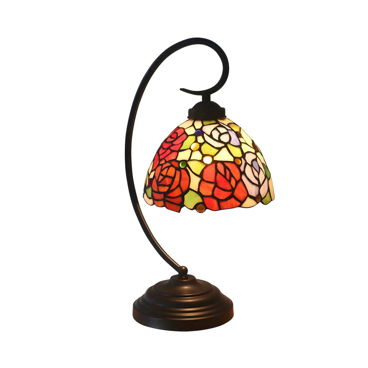 Classic Tiffany Dome Stained Glass Floral Desk Lamp Image - 7