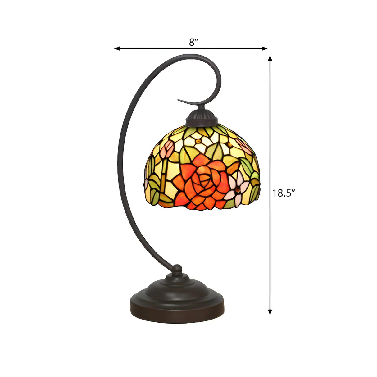 Classic Tiffany Dome Stained Glass Floral Desk Lamp 