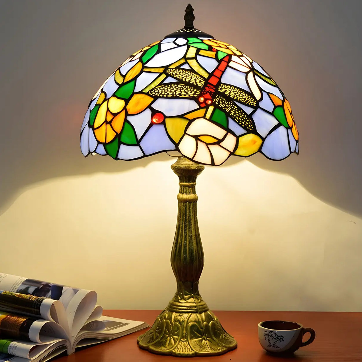 Classic Tiffany Dragonfly Stained Glass Table Lamp Image - 1