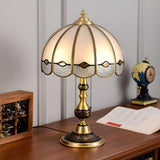 Classic Tiffany Golden Glass Dome Metal Table Lamp Image - 1