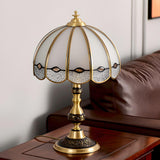 Classic Tiffany Golden Glass Dome Metal Table Lamp Image - 12